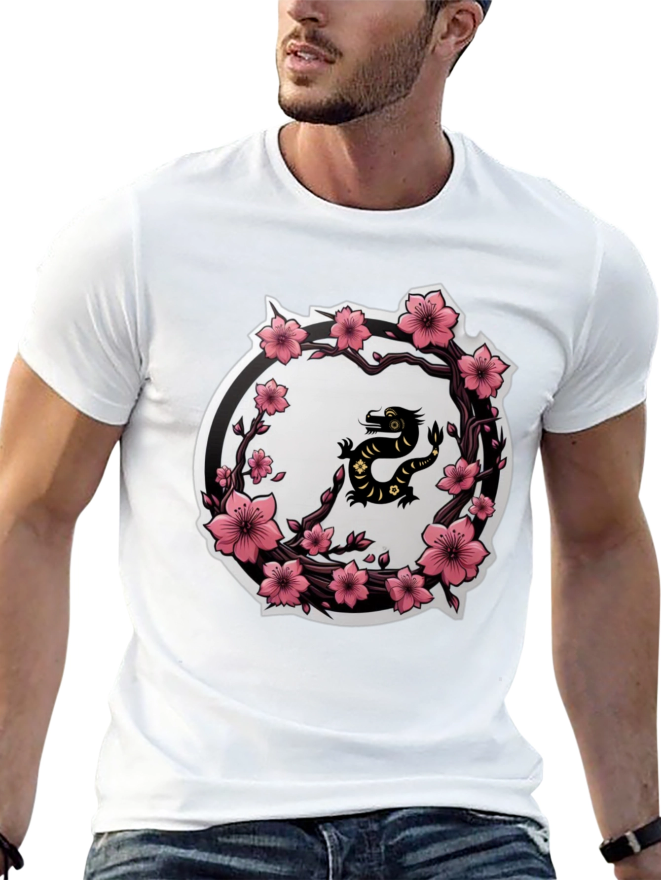 Cherry Blossom Dragon T-Shirt - Black