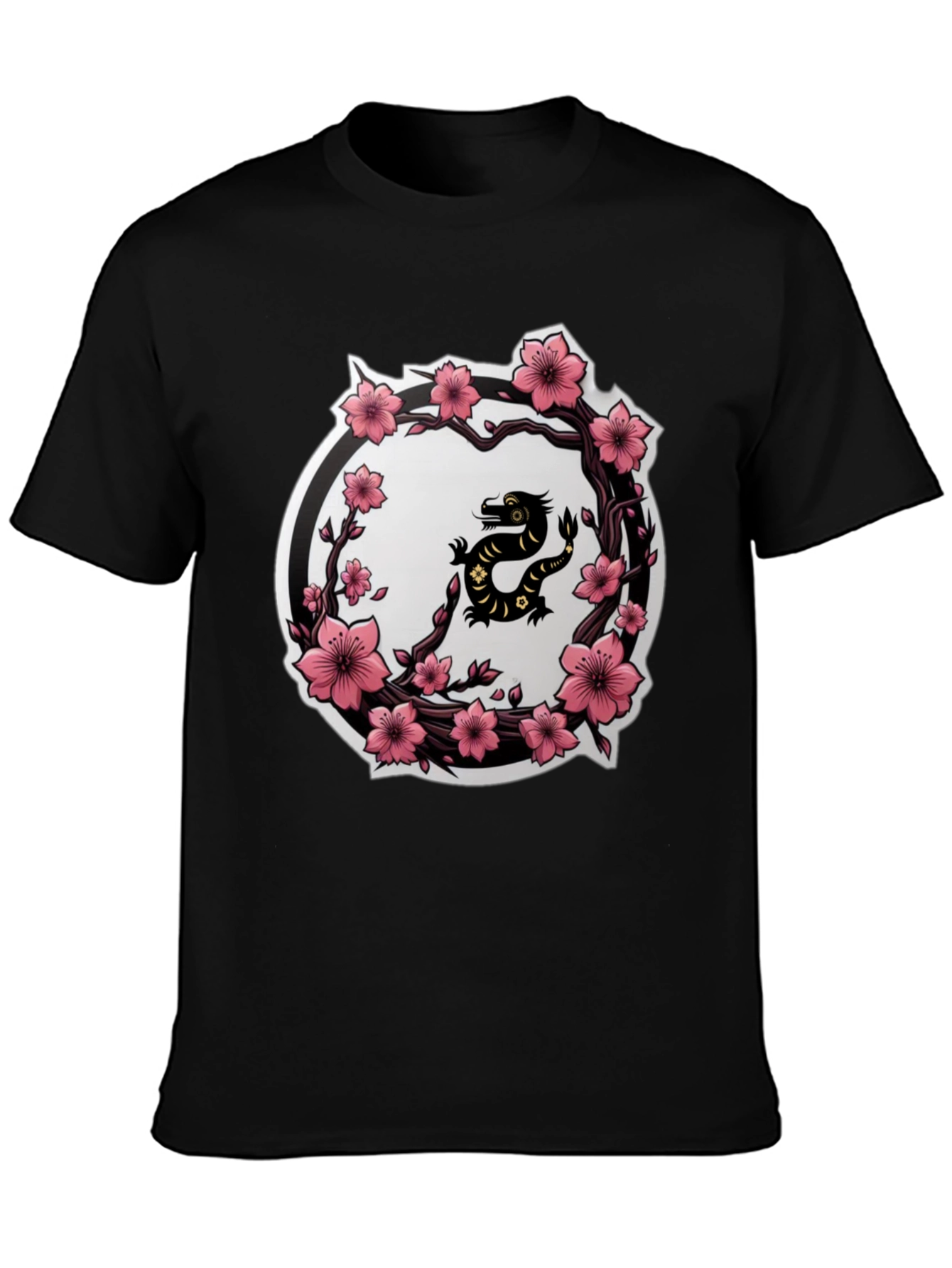 Cherry Blossom Dragon T-Shirt - Black