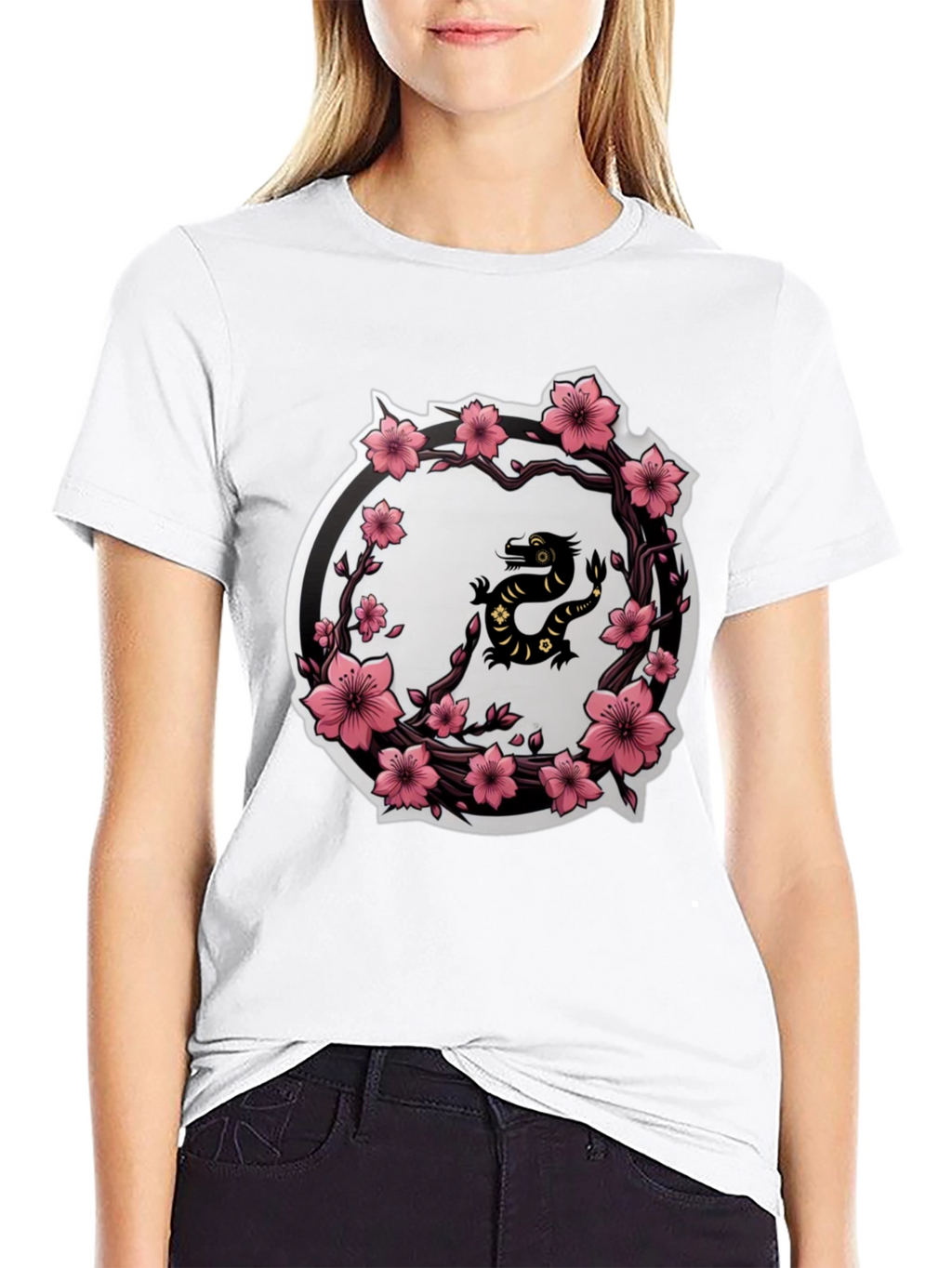 Cherry Blossom Dragon T-Shirt - Black