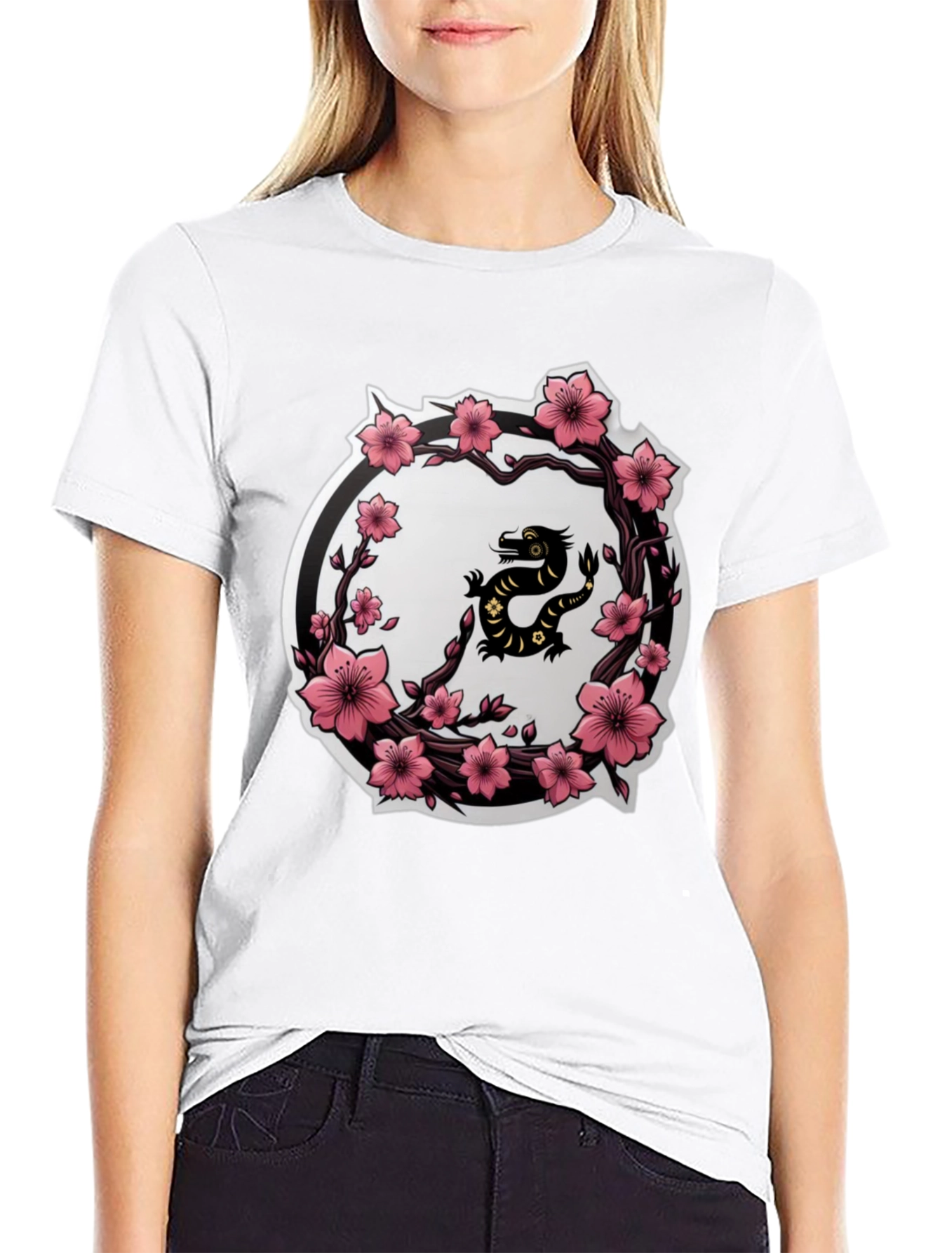 Cherry Blossom Dragon T-Shirt - Black