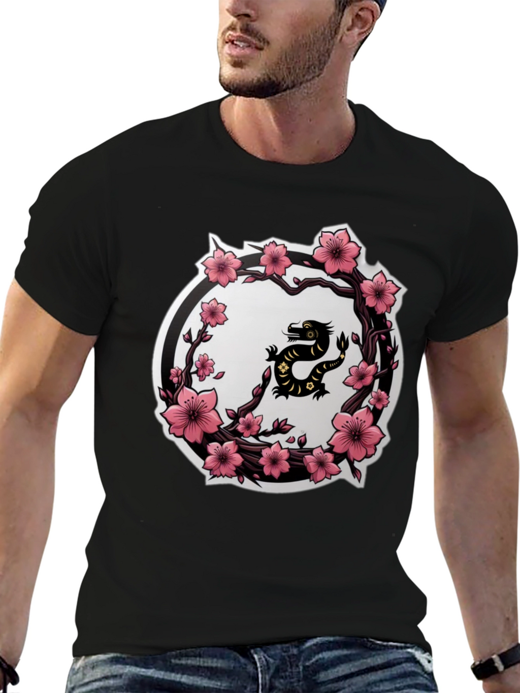 Cherry Blossom Dragon T-Shirt - Black