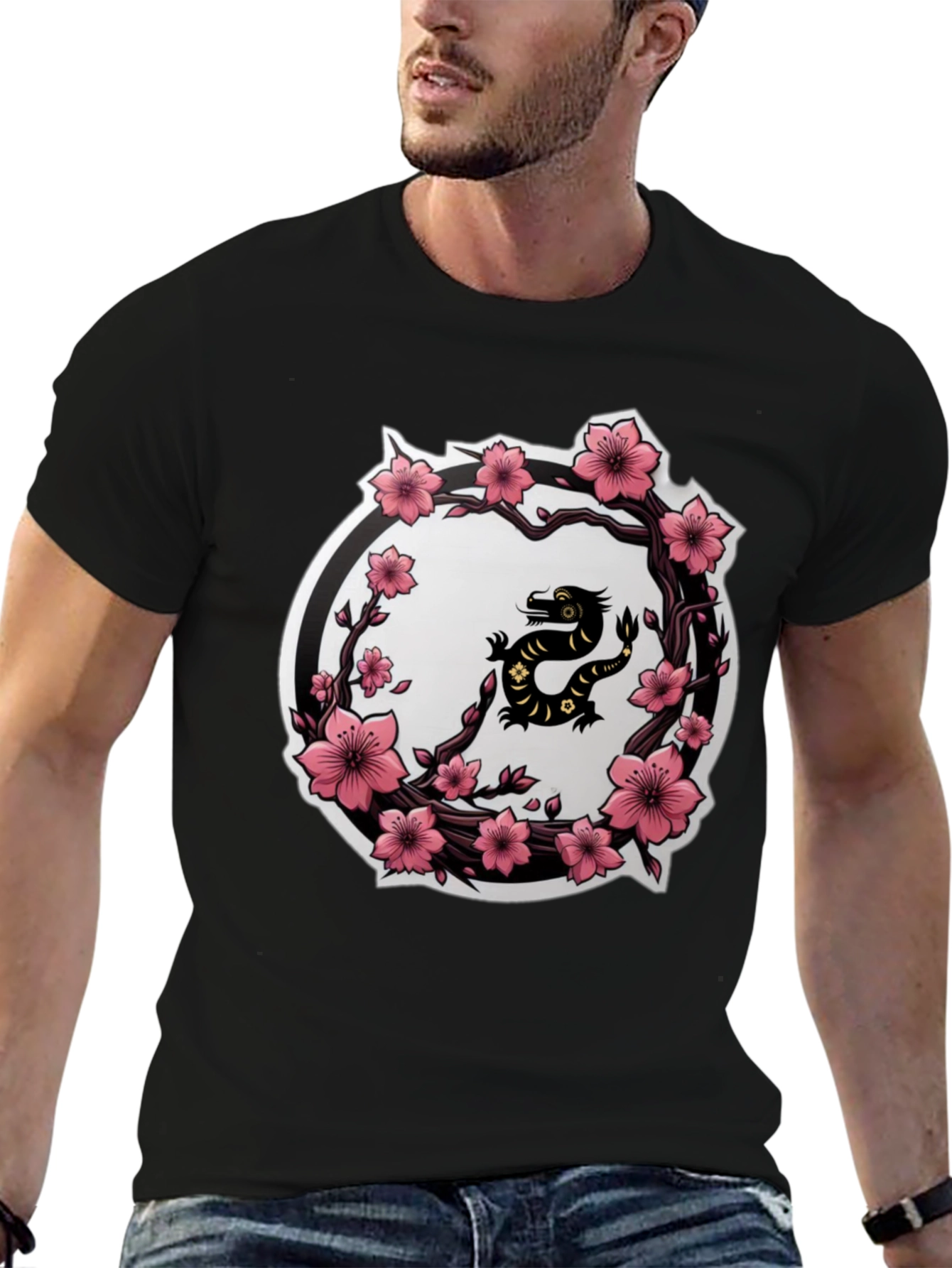 Cherry Blossom Dragon T-Shirt - Black