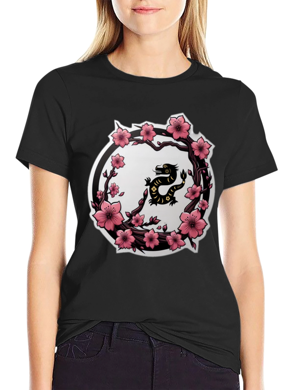 Cherry Blossom Dragon T-Shirt - Black