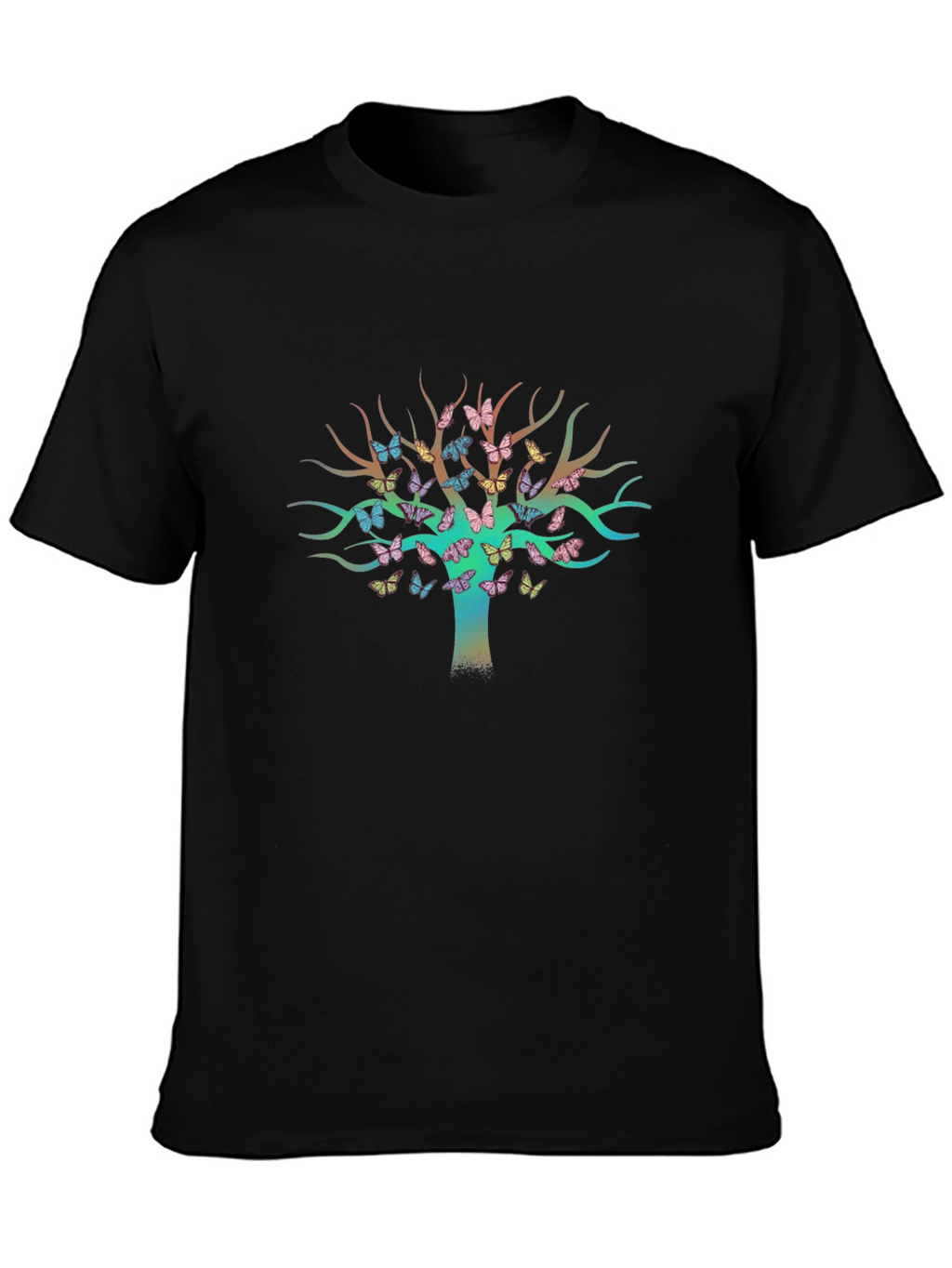 Butterfly Tree Graphic Tee - Stylish Mens Black T-Shirt