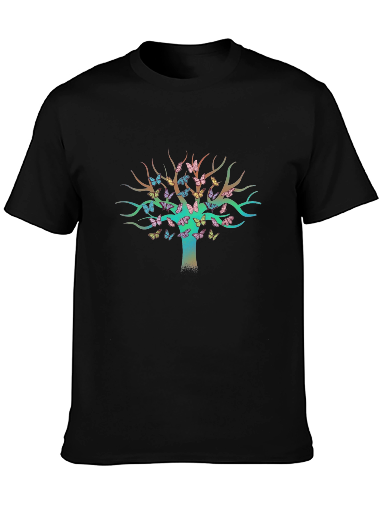 Butterfly Tree Graphic Tee - Stylish Mens Black T-Shirt