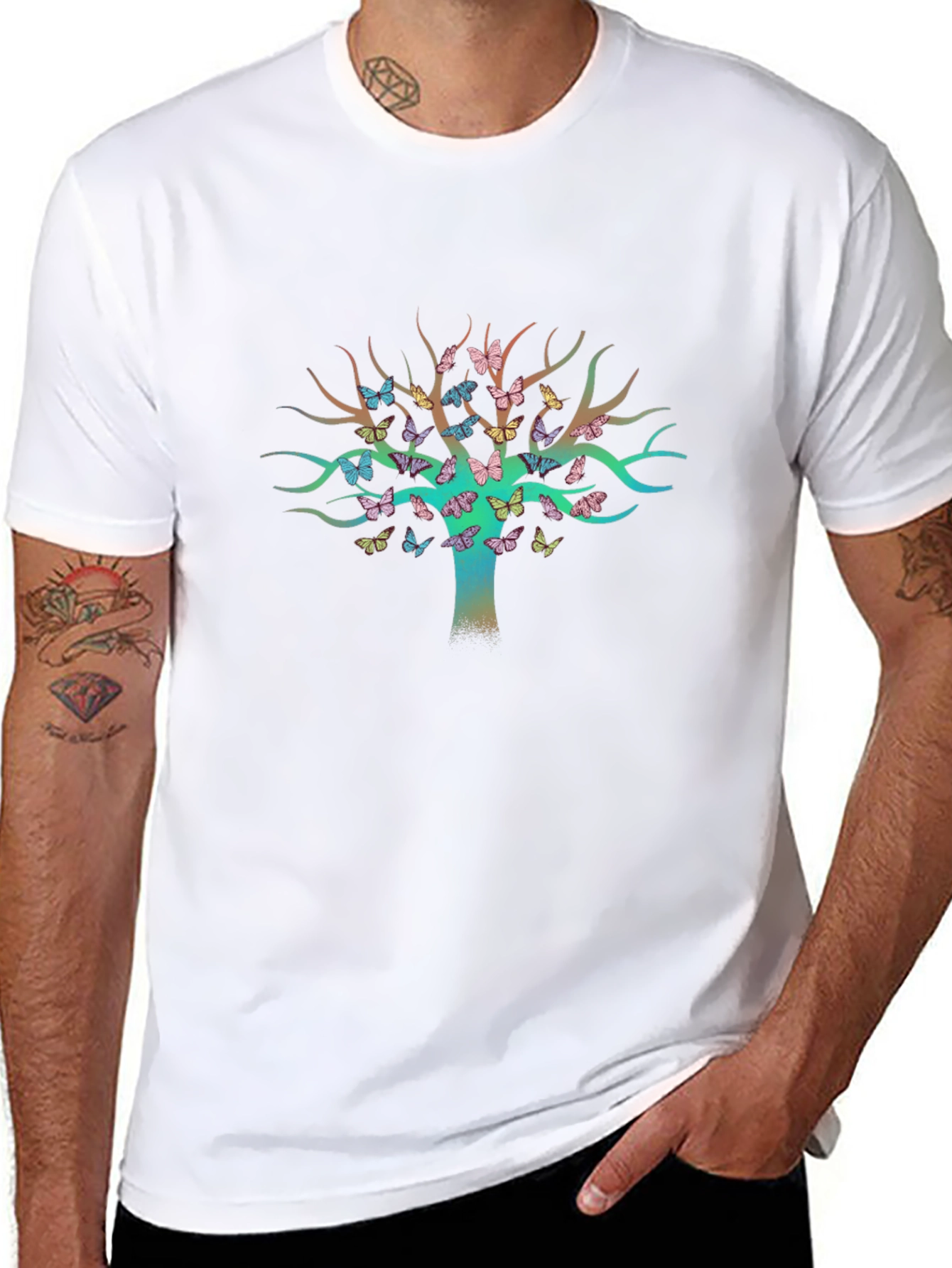 Butterfly Tree Graphic Tee - Stylish Mens Black T-Shirt