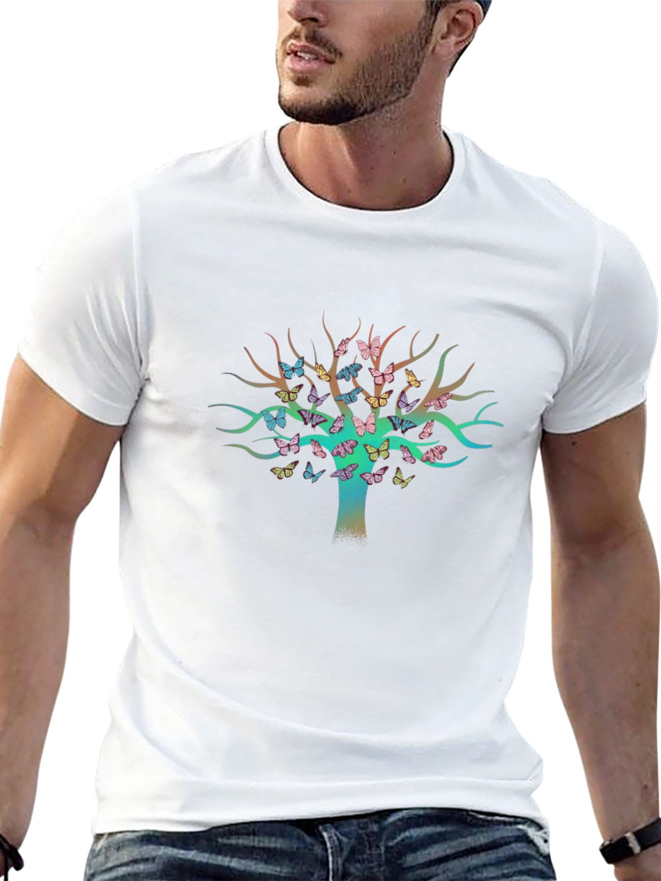 Butterfly Tree Graphic Tee - Stylish Mens Black T-Shirt
