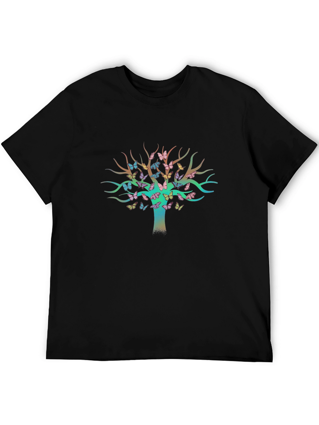 Butterfly Tree Graphic Tee - Stylish Mens Black T-Shirt