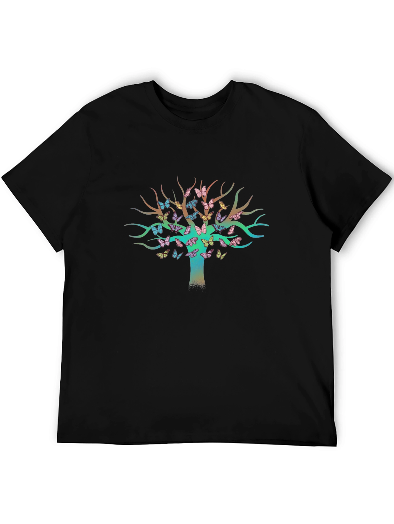 Butterfly Tree Graphic Tee - Stylish Mens Black T-Shirt
