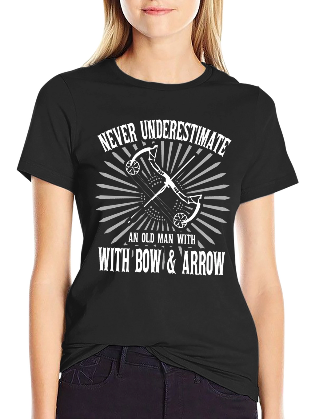 Never Underestimate Bow & Arrow Black T-Shirt