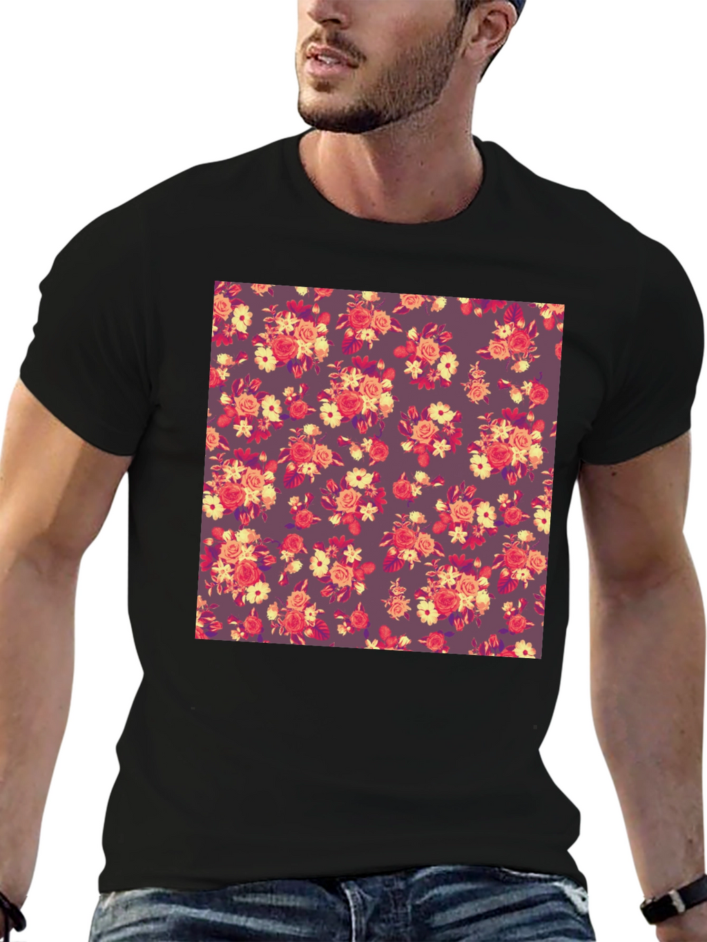 Floral Patterned Crew Neck T-Shirt