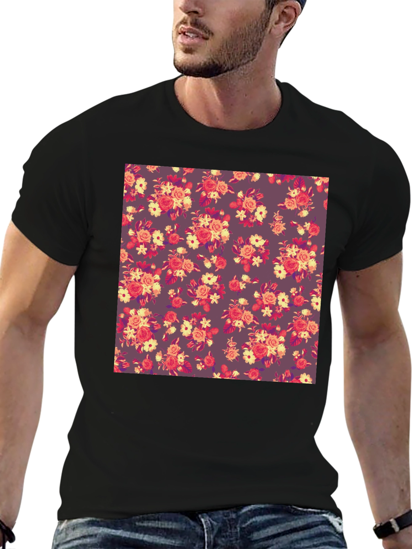 Floral Patterned Crew Neck T-Shirt