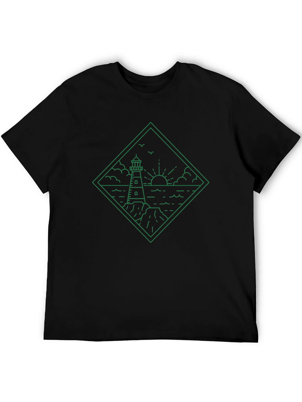 Lighthouse Graphic Tee - Coastal Line Art Shirt