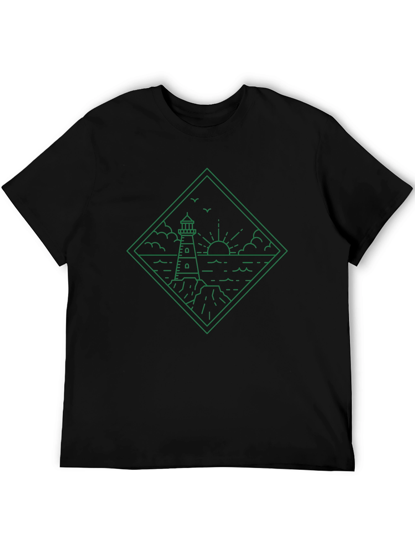 Lighthouse Graphic Tee - Coastal Line Art Shirt