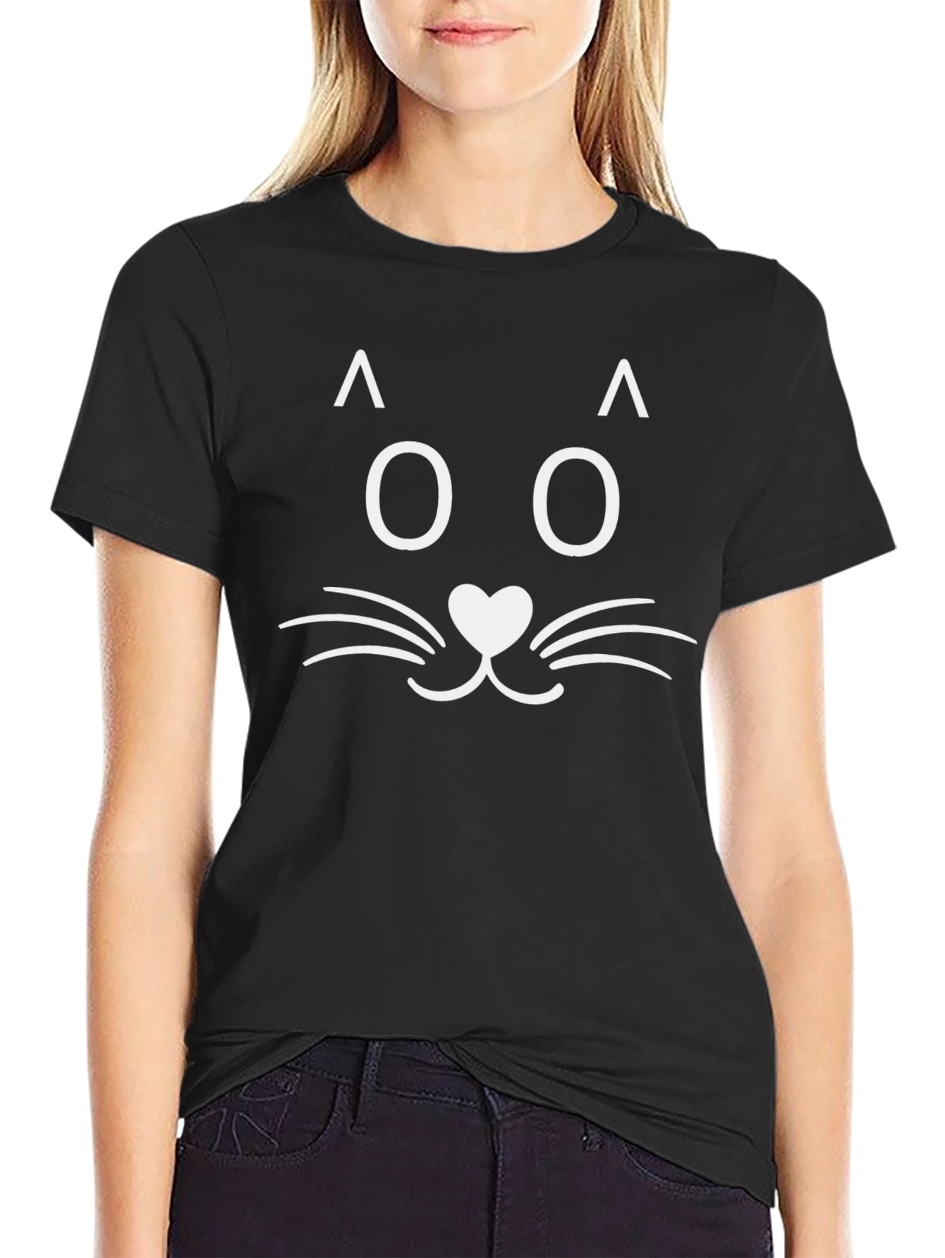 Cute Cat Face Black T-Shirt