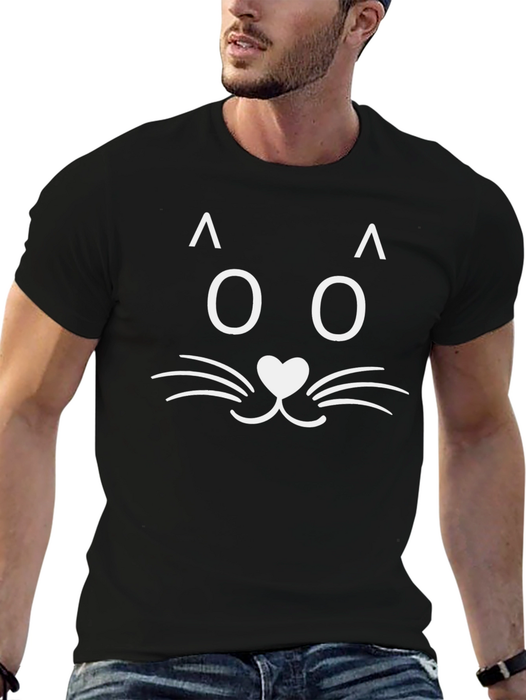 Cute Cat Face Black T-Shirt