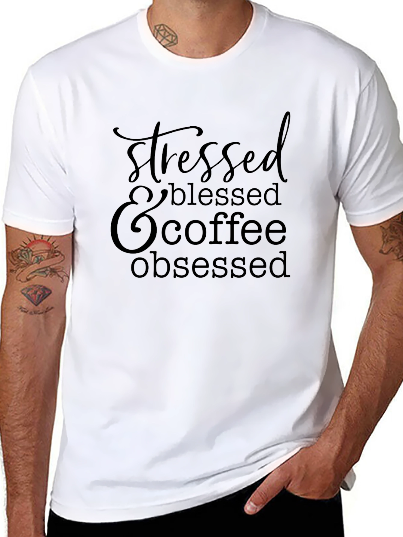Stressed Blessed Coffee Obsessed Black T-Shirt