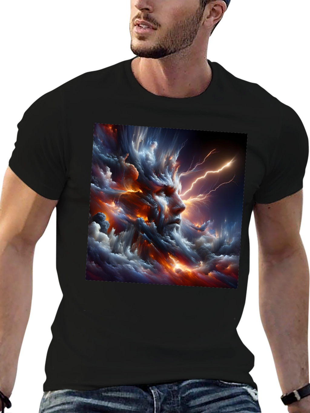 Storm God Graphic Print Black T-Shirt