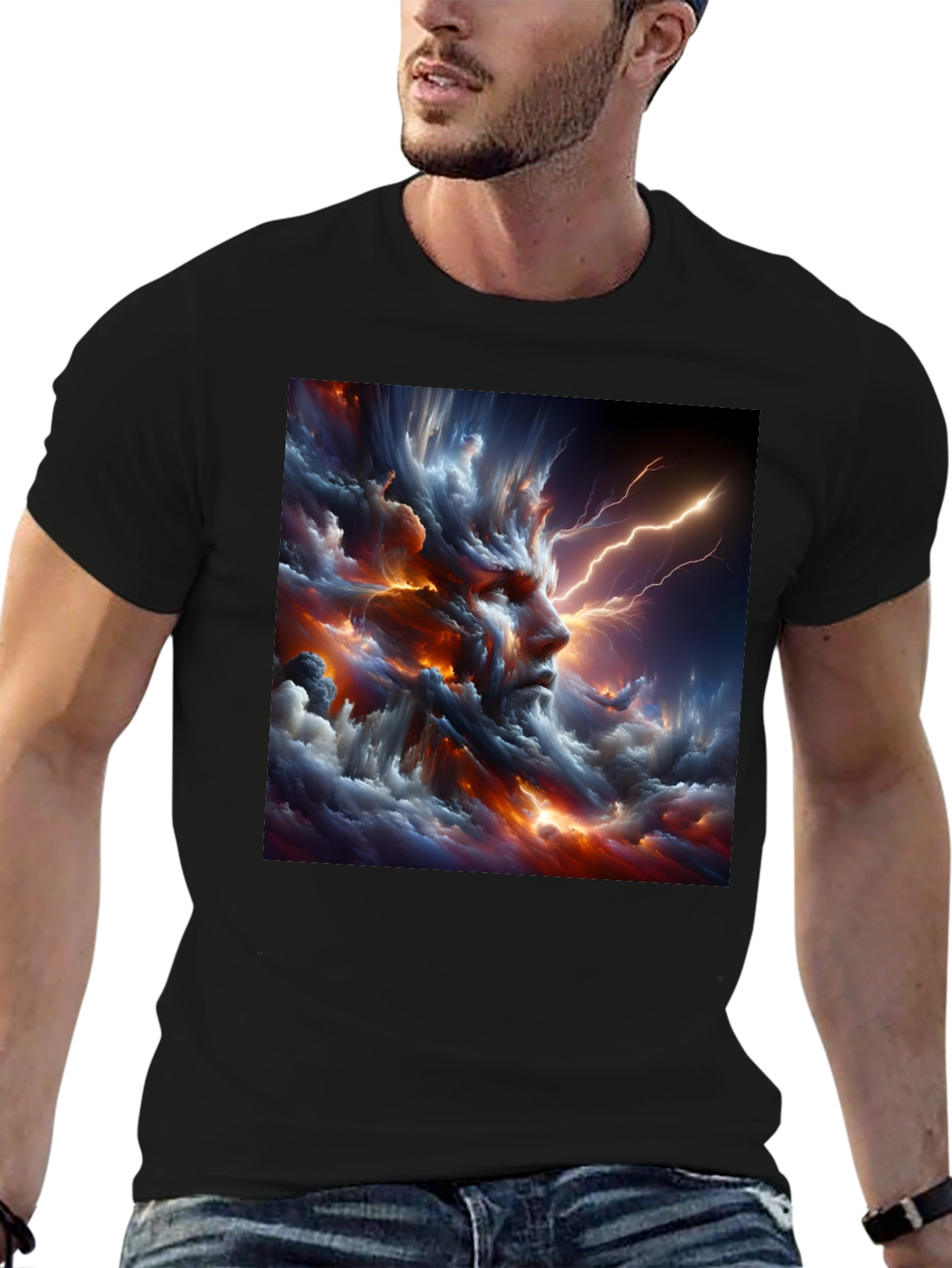 Storm God Graphic Print Black T-Shirt