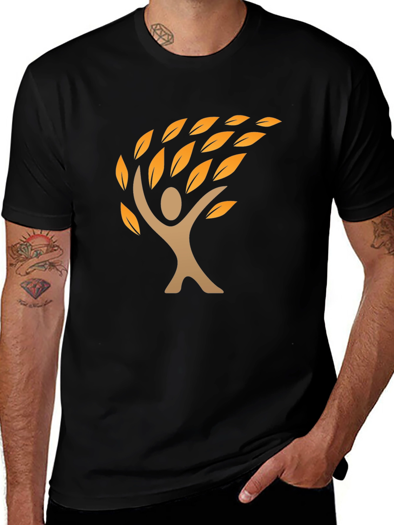 Nature Tree Graphic Mens Black T-Shirt