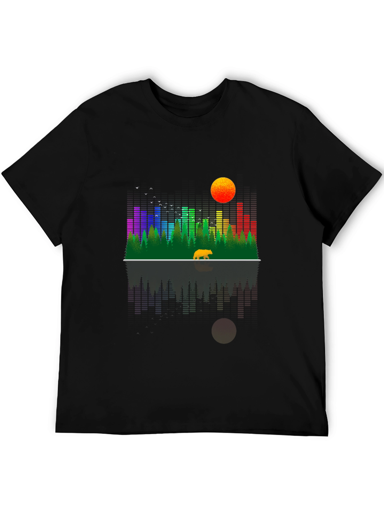 Nature Inspired Bear Graphic Tee - Black Cotton Blend