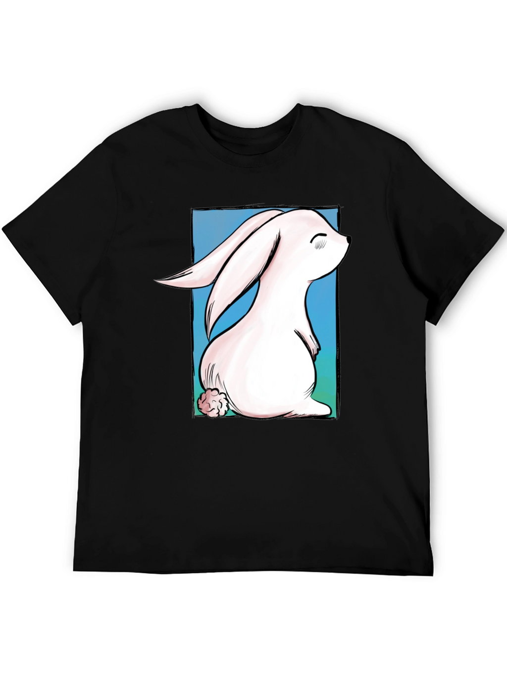 Cute Bunny Graphic Tee - Black Cotton T-Shirt