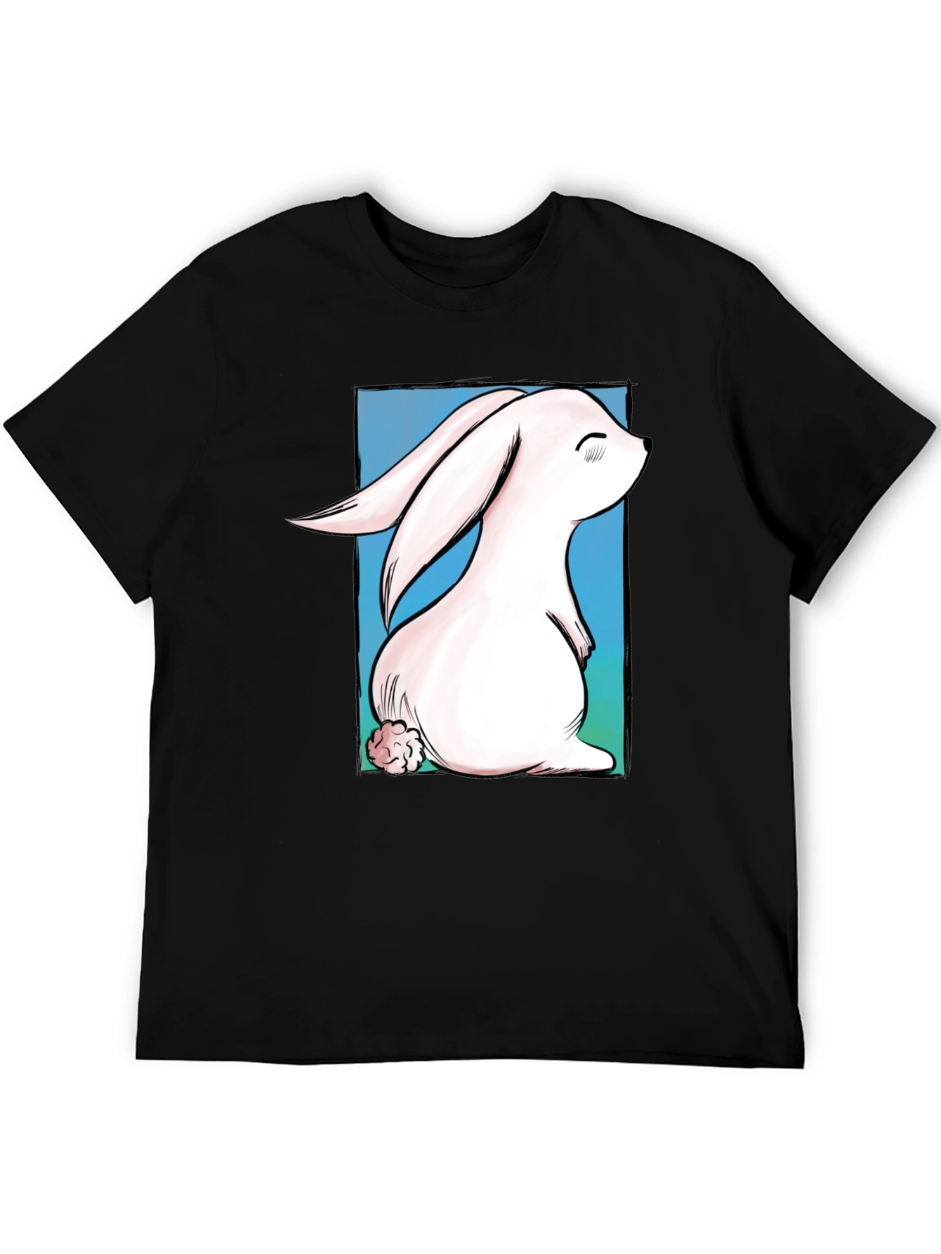 Cute Bunny Graphic Tee - Black Cotton T-Shirt