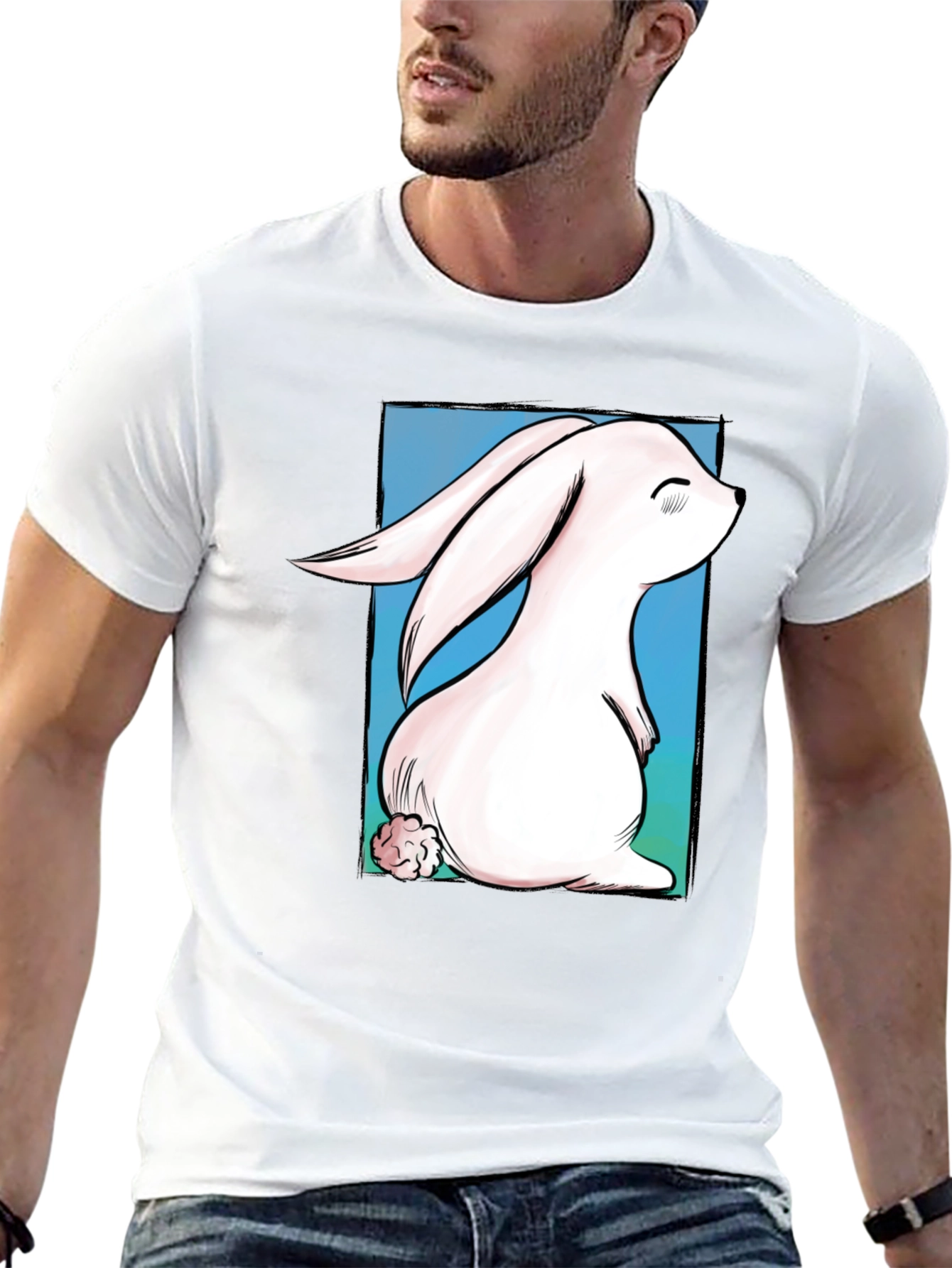 Cute Bunny Graphic Tee - Black Cotton T-Shirt