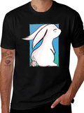 Cute Bunny Graphic Tee - Black Cotton T-Shirt
