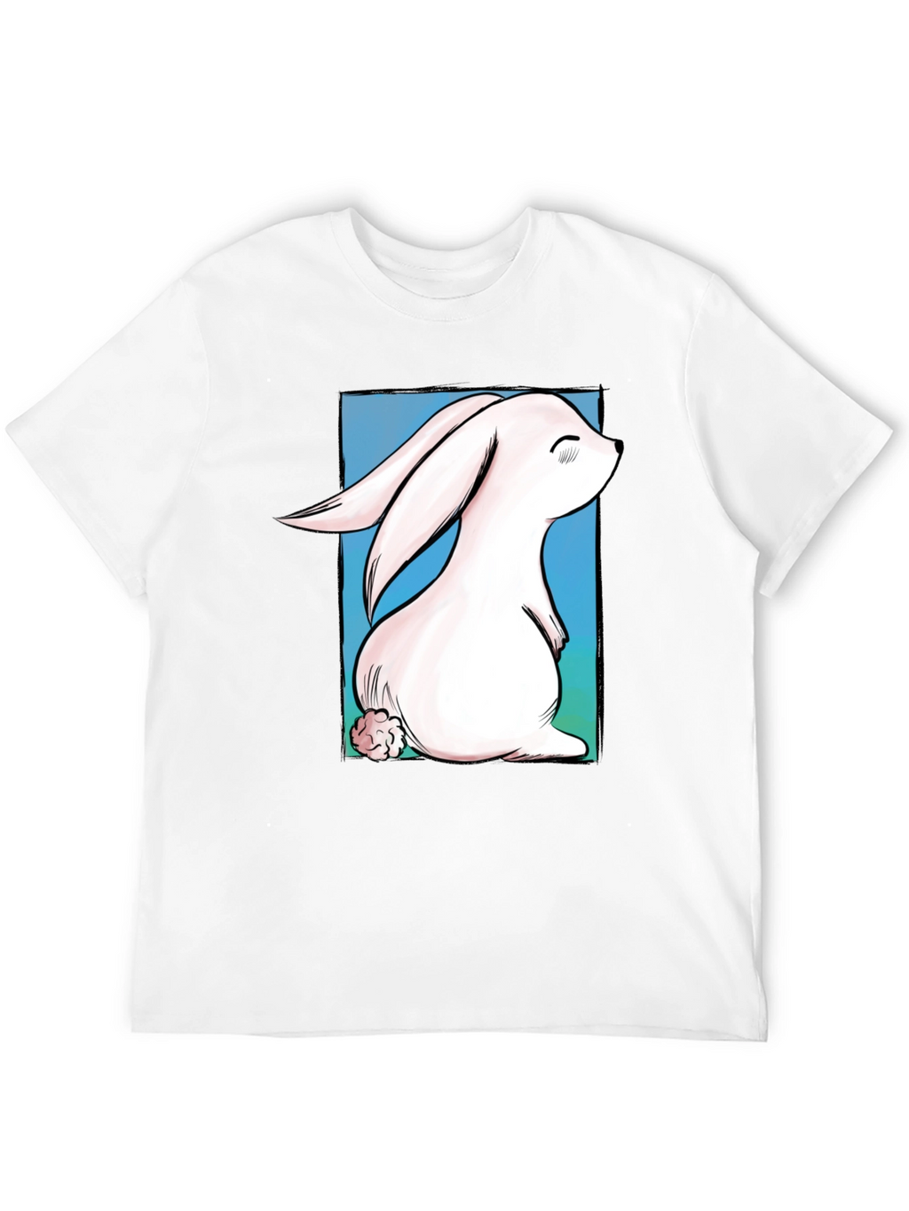Cute Bunny Graphic Tee - Black Cotton T-Shirt