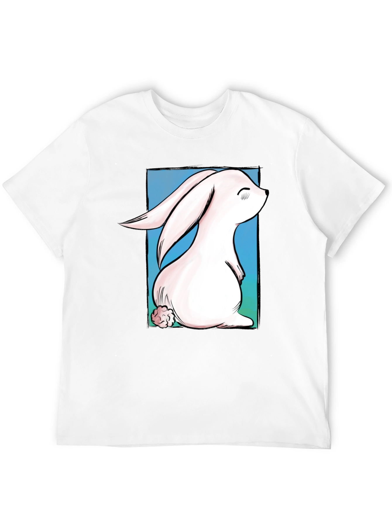 Cute Bunny Graphic Tee - Black Cotton T-Shirt