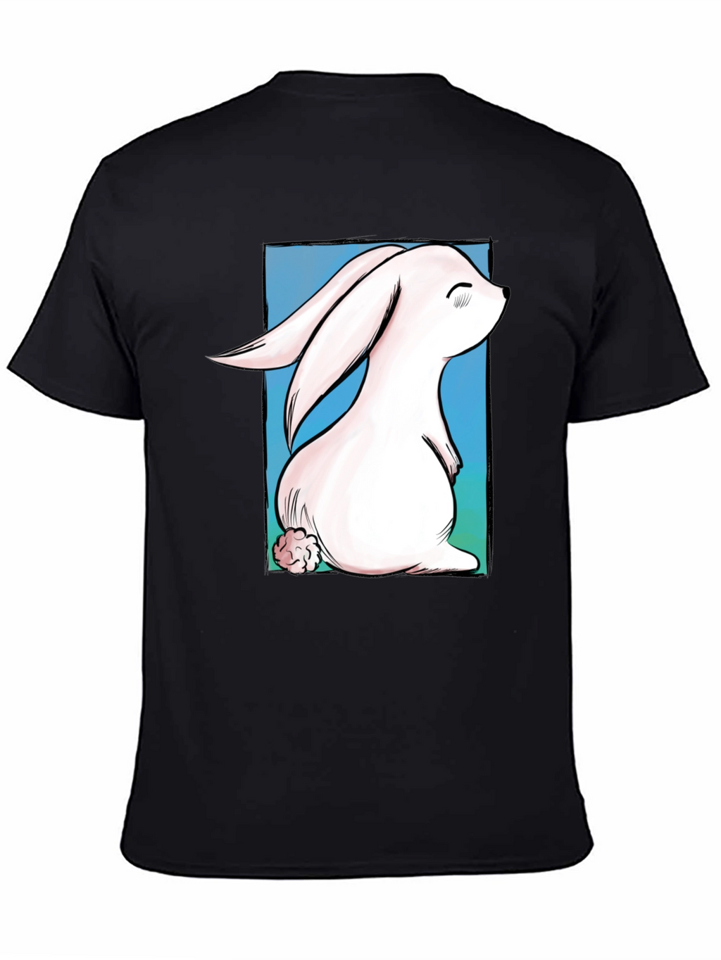 Cute Bunny Graphic Tee - Black Cotton T-Shirt