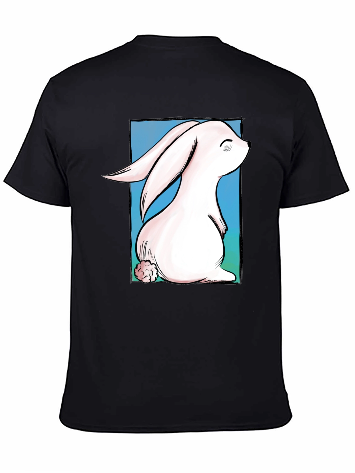 Cute Bunny Graphic Tee - Black Cotton T-Shirt