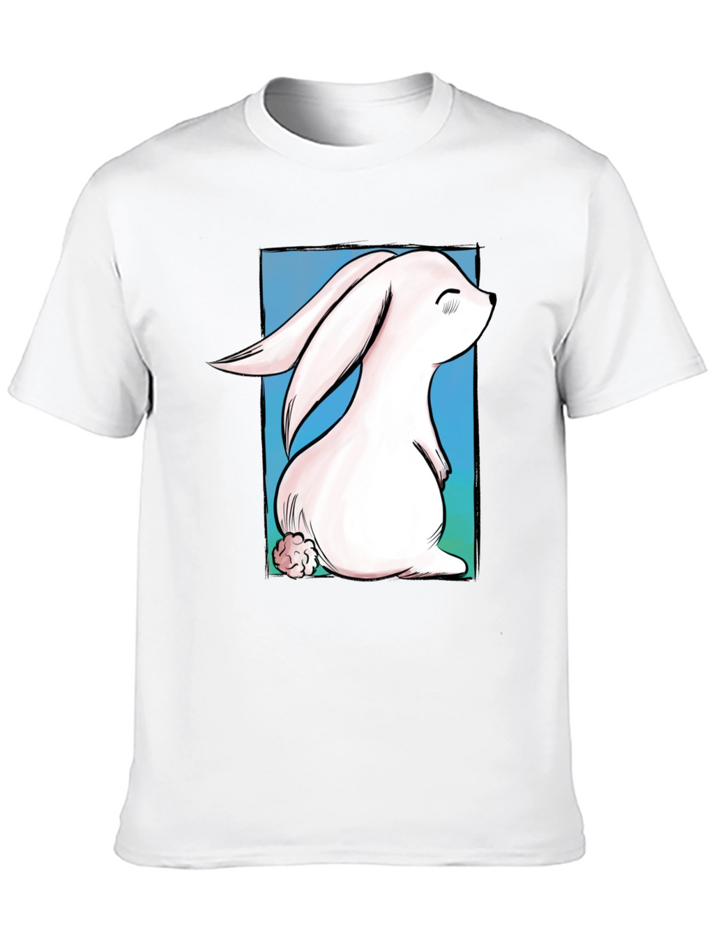 Cute Bunny Graphic Tee - Black Cotton T-Shirt