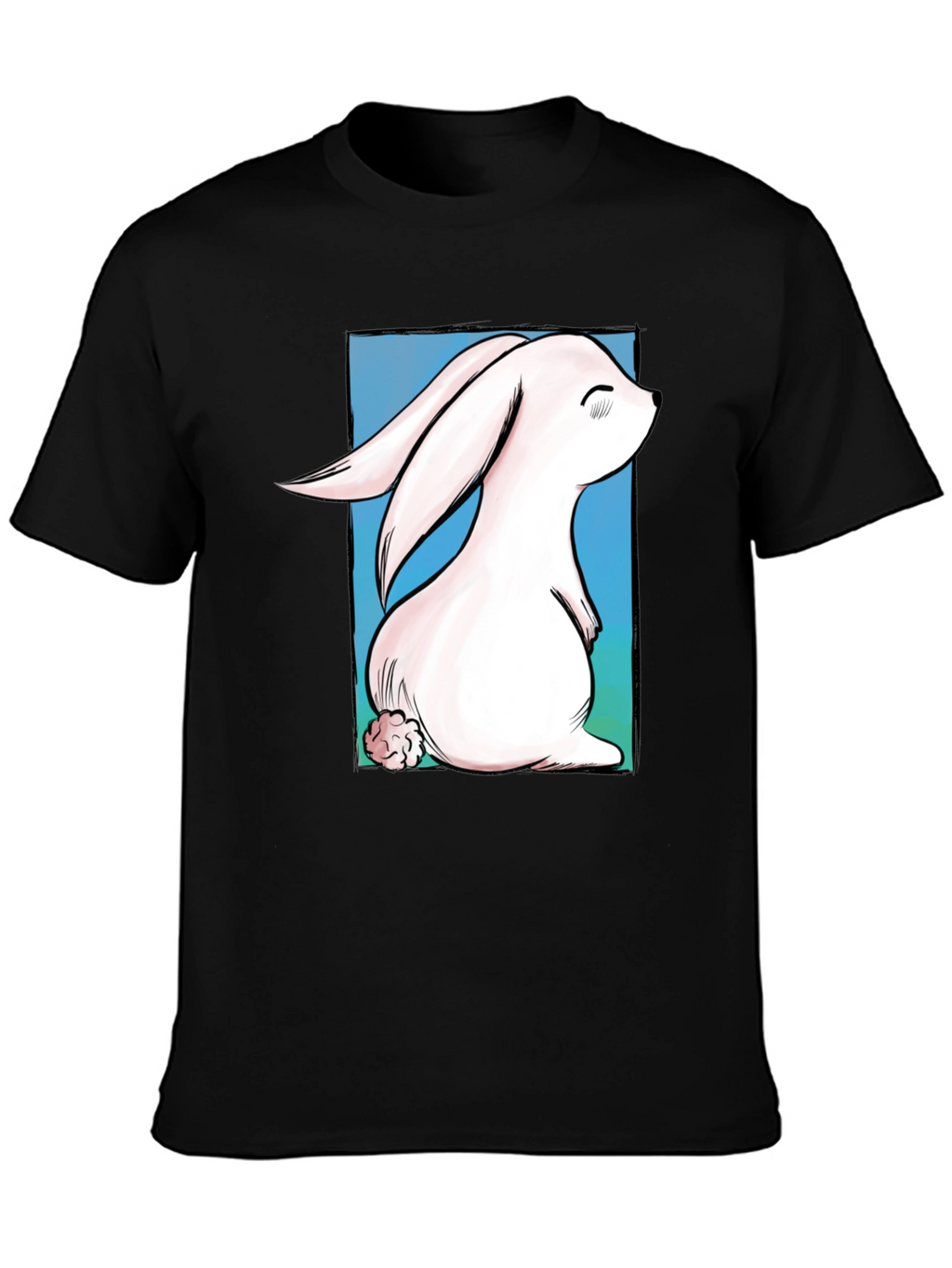 Cute Bunny Graphic Tee - Black Cotton T-Shirt