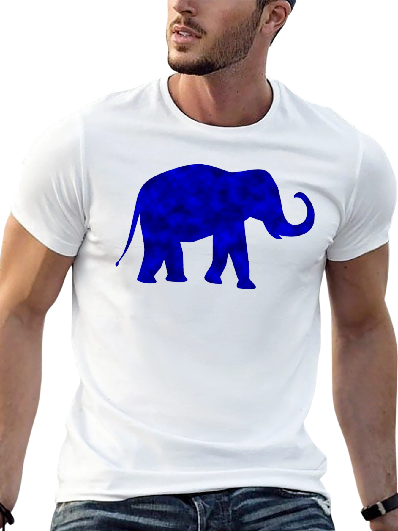 Blue Elephant Graphic Print Black T-Shirt