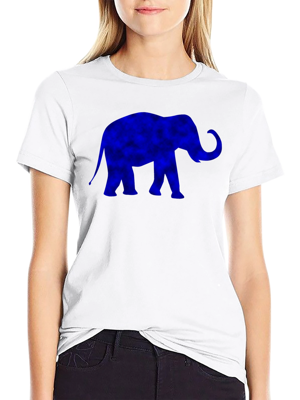 Blue Elephant Graphic Print Black T-Shirt