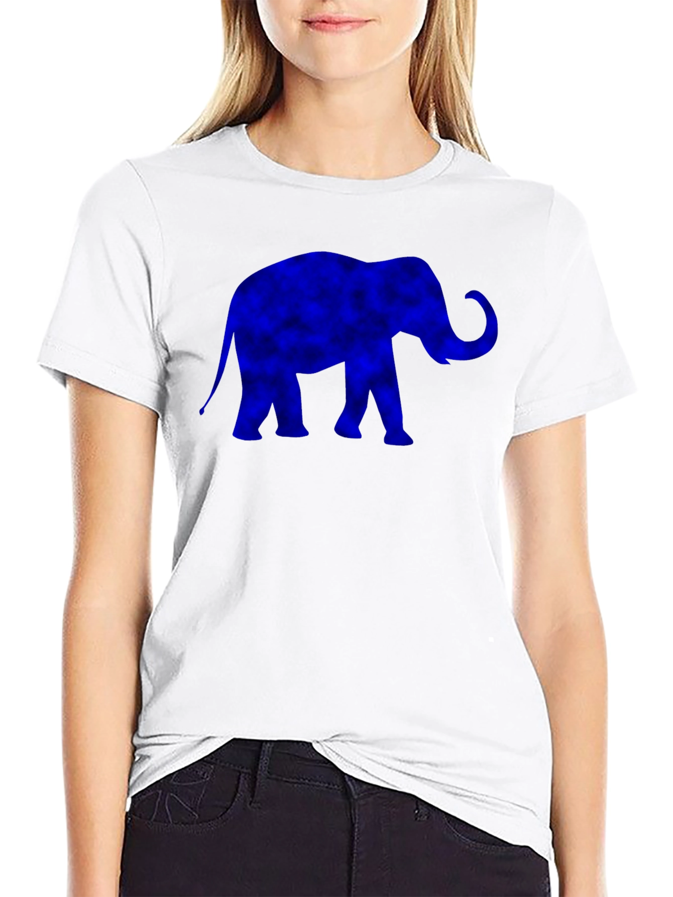 Blue Elephant Graphic Print Black T-Shirt