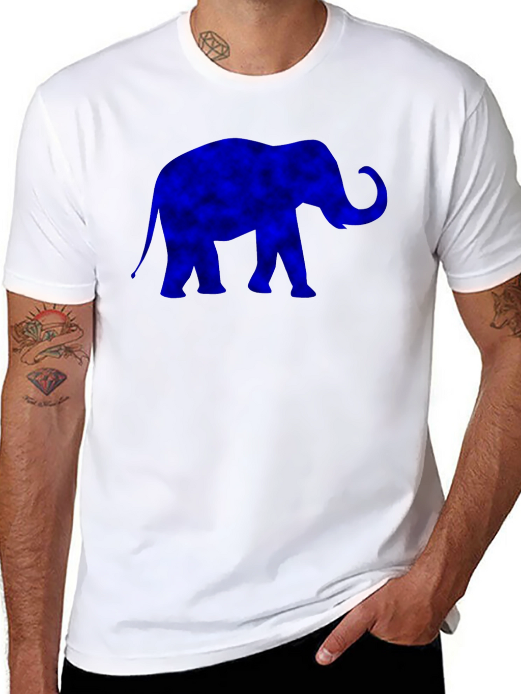 Blue Elephant Graphic Print Black T-Shirt