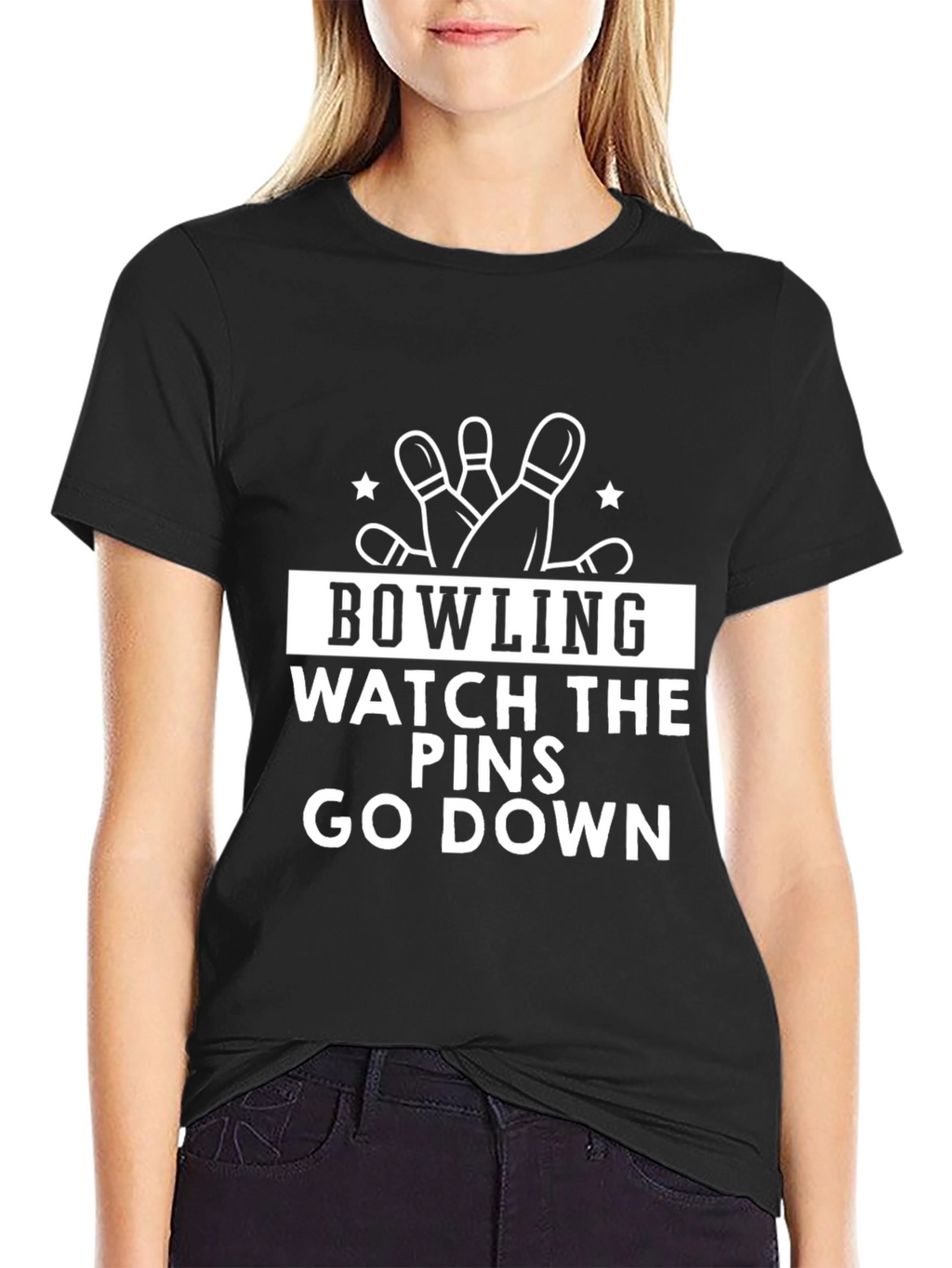 Bowling Watch The Pins Go Down Black T-Shirt