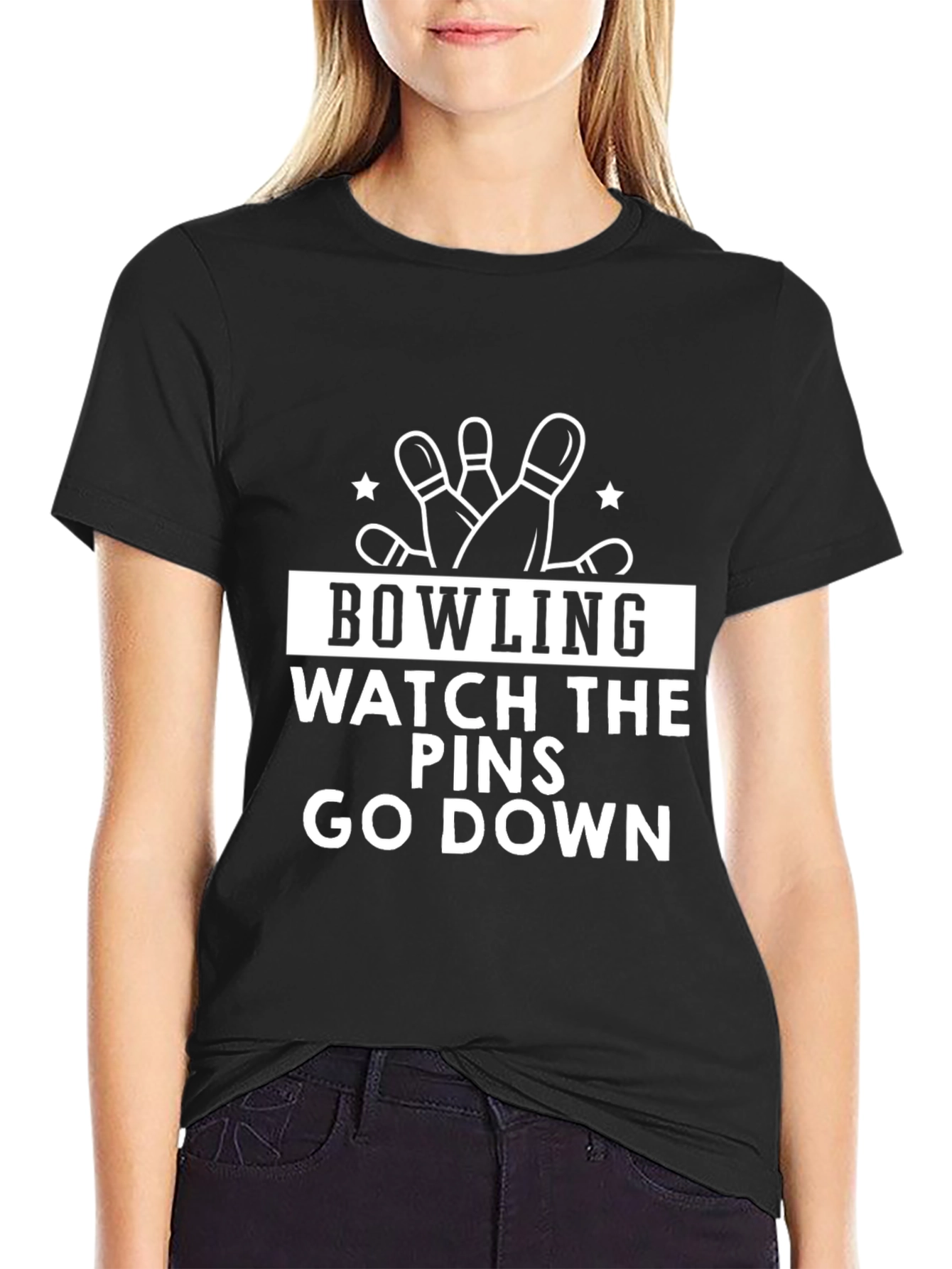 Bowling Watch The Pins Go Down Black T-Shirt