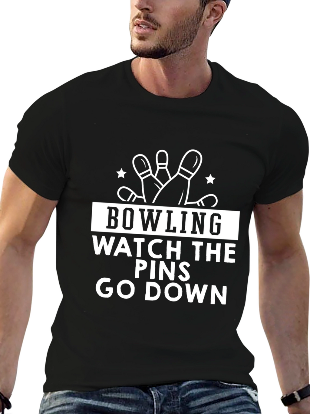 Bowling Watch The Pins Go Down Black T-Shirt