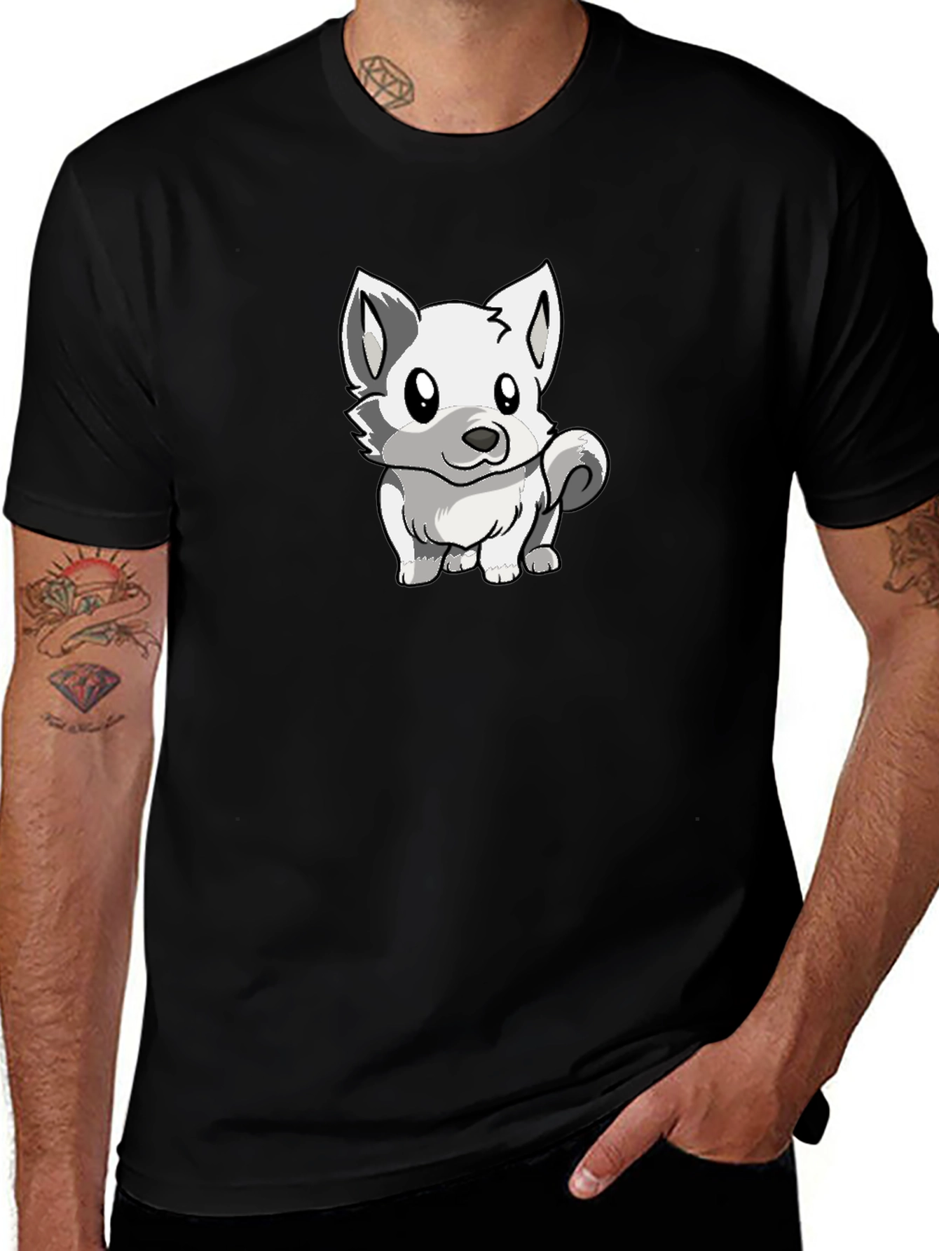 Cute White Wolf Graphic T-Shirt