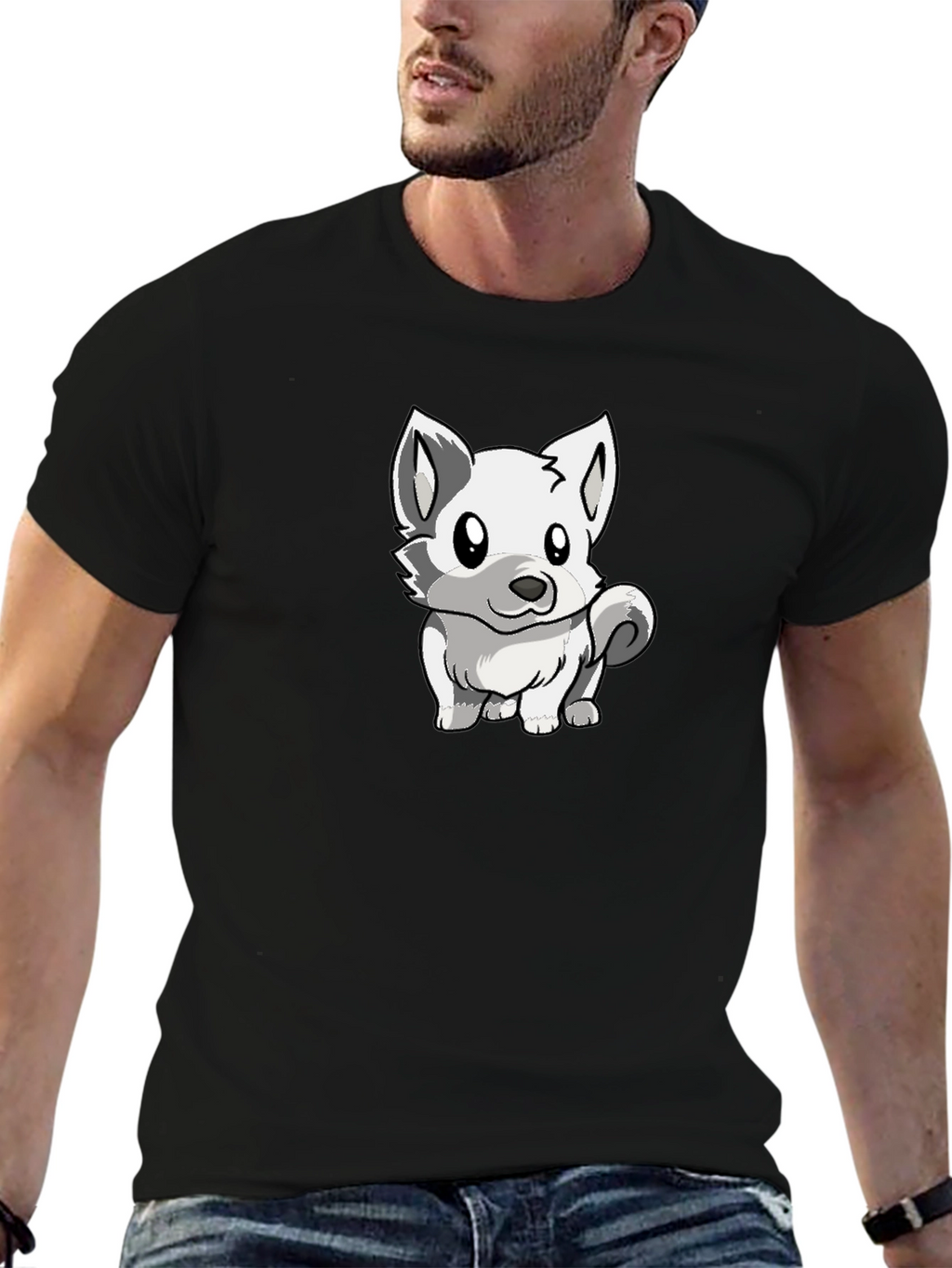 Cute White Wolf Graphic T-Shirt