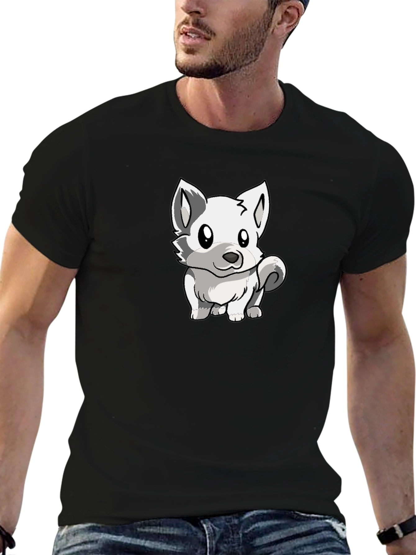 Cute White Wolf Graphic T-Shirt