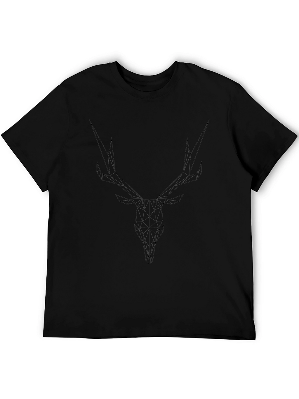 Geometric Deer Skull Graphic Tee - Modern Black T-Shirt