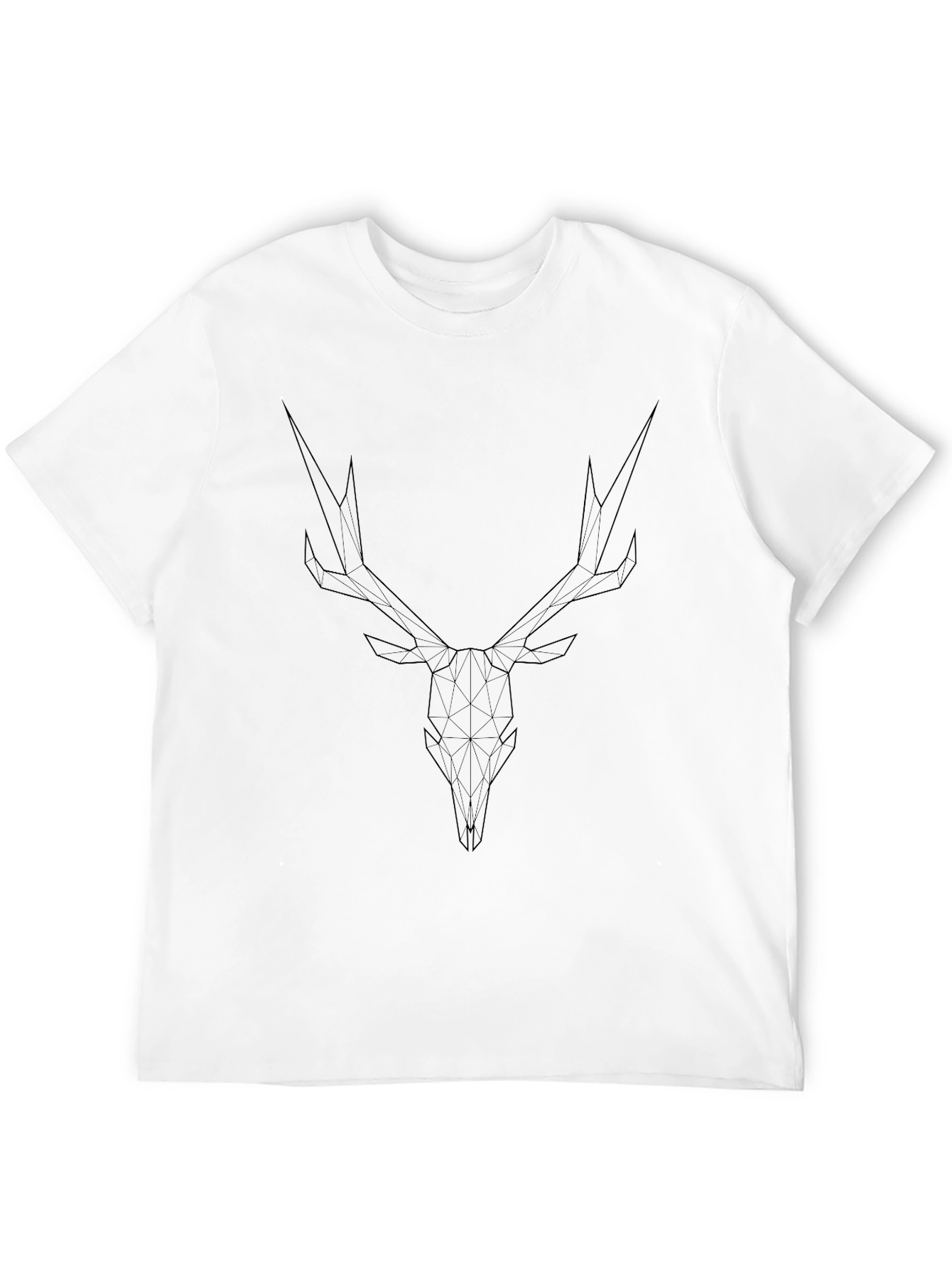 Geometric Deer Skull Graphic Tee - Modern Black T-Shirt