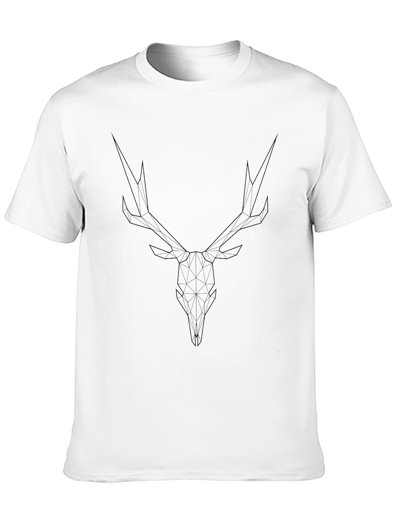 Geometric Deer Skull Graphic Tee - Modern Black T-Shirt