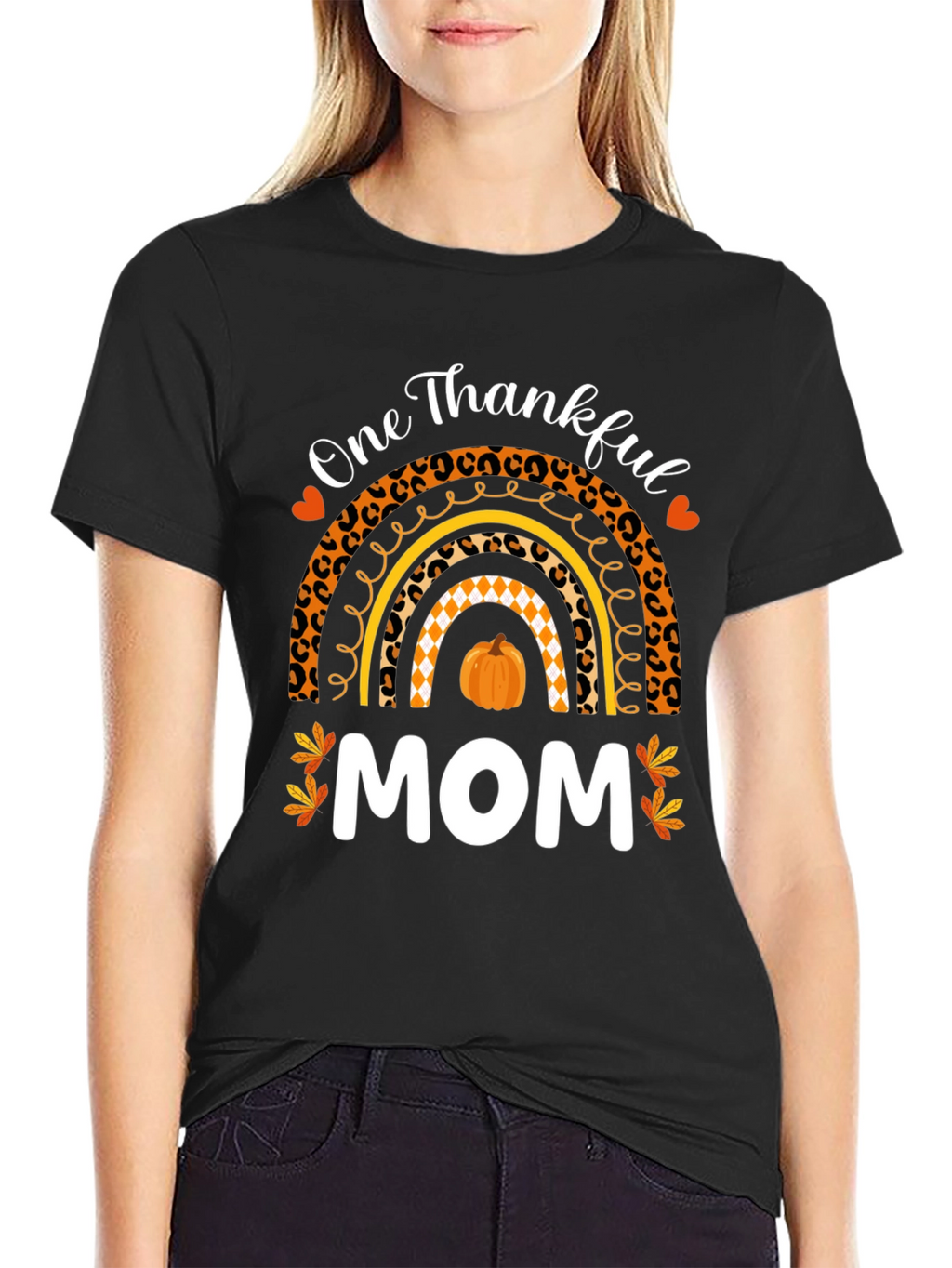 Thankful Mom T-Shirt - Fall Rainbow Thanksgiving Tee