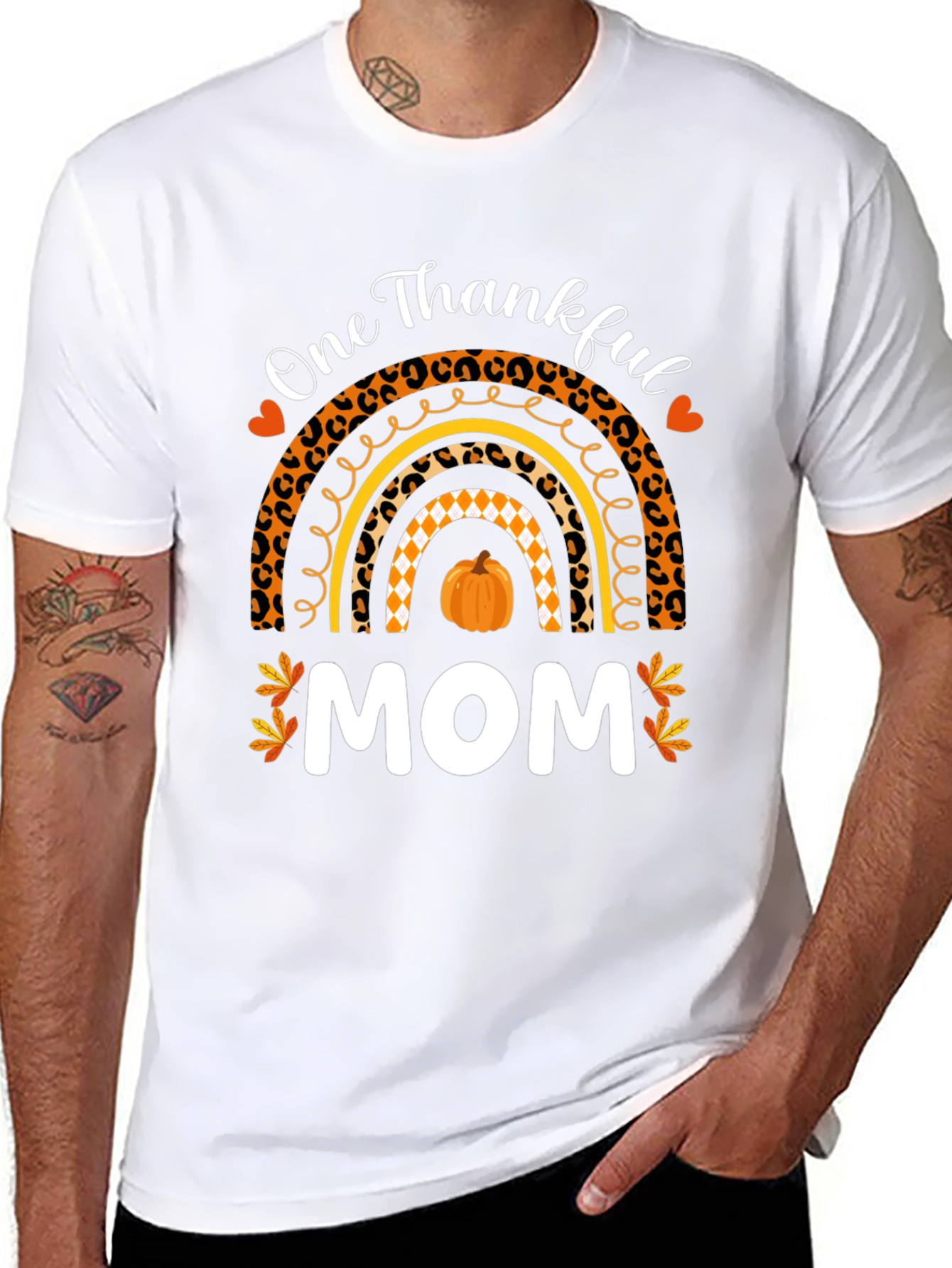 Thankful Mom T-Shirt - Fall Rainbow Thanksgiving Tee
